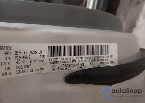 2006 Jeep Grand Cherokee Laredo z USA, uszkodzony, nr VIN 1J4GR48K76C261287